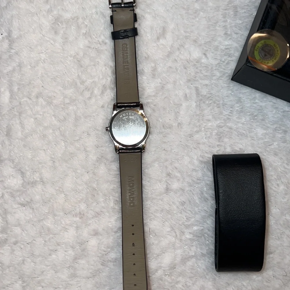 MOVADO Women's Museum Classic Watch – Black Dial, Leather Band, NEW Never Used